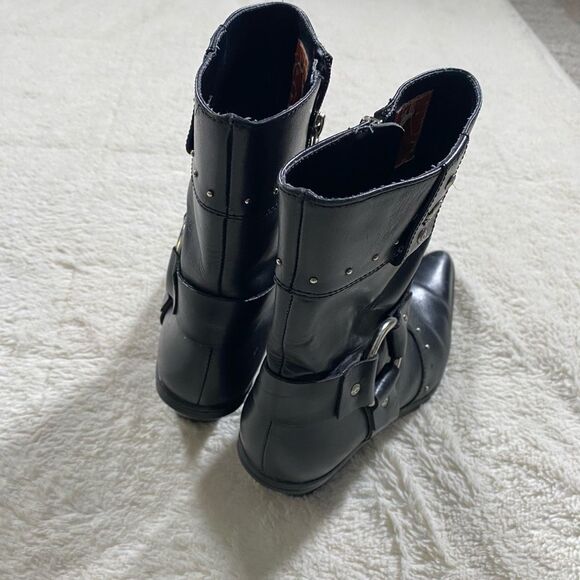 Vintage Y2K Harley Davidson Black Leather Studded Pointed Ankle Boots - Picture 5 of 8